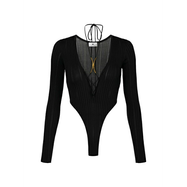 エリザベスフランキ レディース Tシャツ トップス Lace-up ribbed-knit bodysuit Black|asty