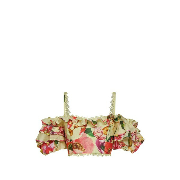 チャロ ルイス イビザ レディース シャツ トップス Floral-print ruffled top Neutrals|asty