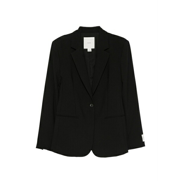 カルバンクライン レディース ジャケット&ブルゾン アウター Single-breasted logo-patch jacket Black|asty