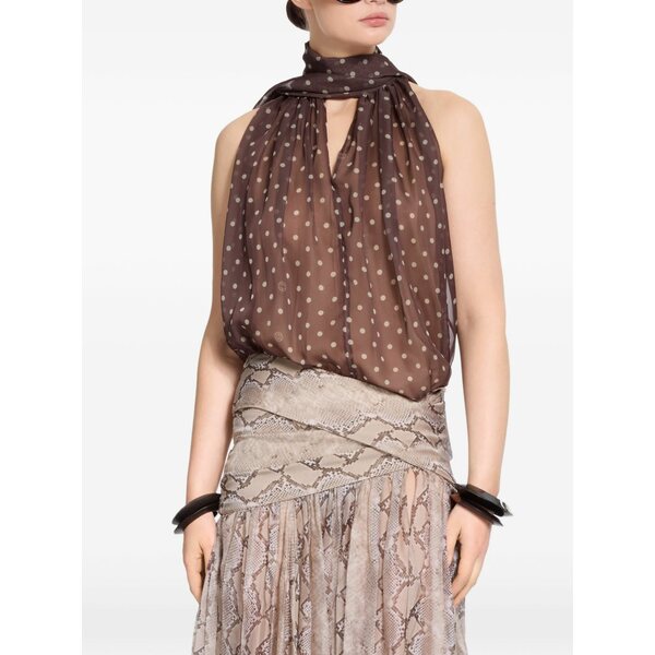 エリー サーブ レディース シャツ トップス Polka-dot chiffon top Brown|asty