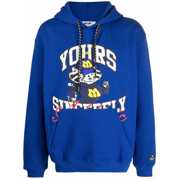 エムエスジイエム メンズ パーカー・スウェットシャツ アウター Graphic-print cotton hoodie Blue|asty