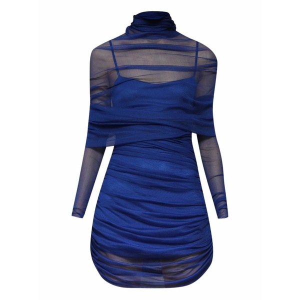 クリストファーエスバー レディース ワンピース トップス Sheer draped mini dress Blue｜asty