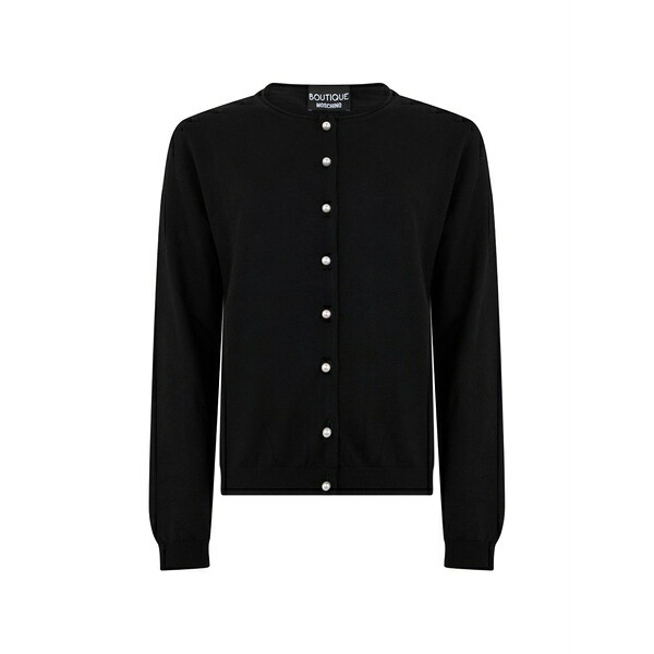 モスキーノ レディース カーディガン アウター Faux-pearl-button wool cardigan Black｜asty