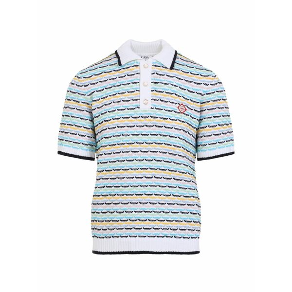カサブランカ メンズ ポロシャツ トップス Logo-patch knit polo shirt White|asty
