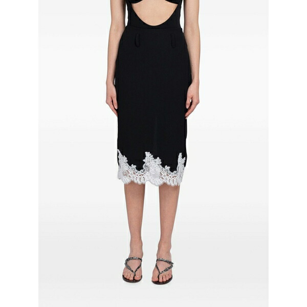 ボーフィー レディース スカート ボトムス Mid miuccia lace-trim skirt Black｜asty