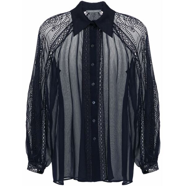 アルベルタ フェレッティ レディース シャツ トップス Lace-trim chiffon shirt Blue｜asty
