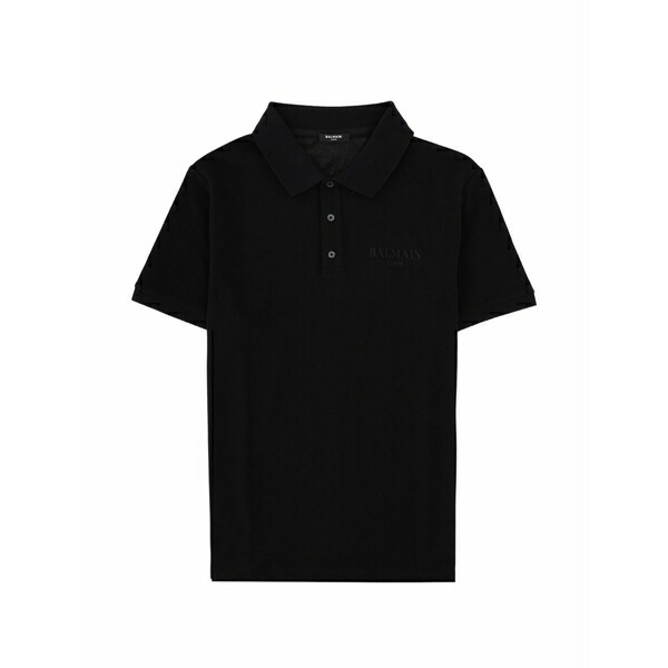 バルマン メンズ ポロシャツ トップス Logo-embroidered polo shirt Black|asty