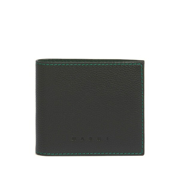 マルニ メンズ 金入れ 付属物 Pebbled-stitched leather wallet Black
