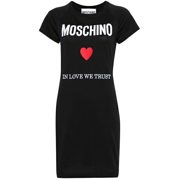 モスキーノ レディース ワンピース トップス Logo-embroidered short t-shirt dress Black｜asty