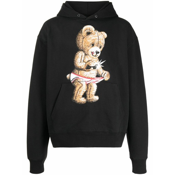 ドムレベル メンズ パーカー・スウェットシャツ アウター Snap teddy-print pullover hoodie  Black