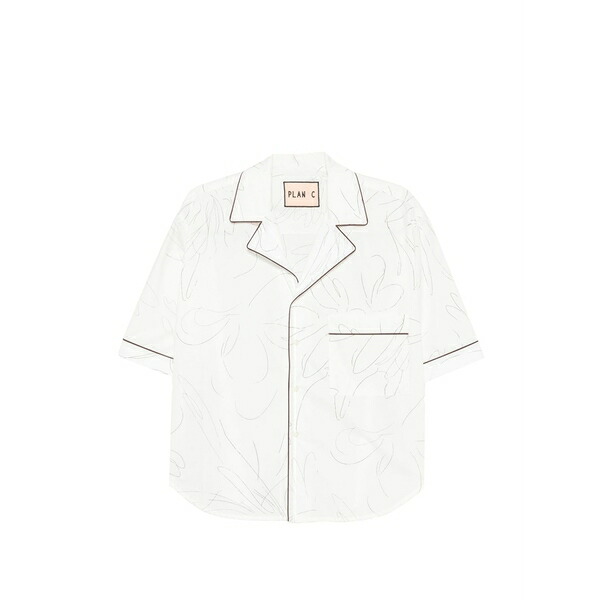 プランシー メンズ ティーシャツ トップス Abstract-print piped-trim shirt White