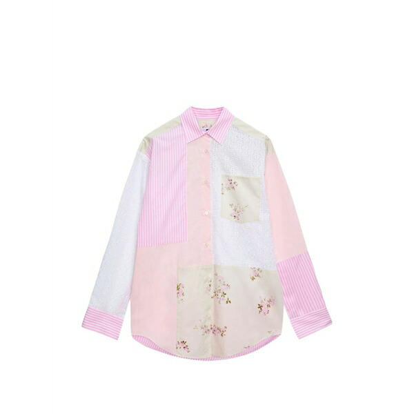 エムエスジイエム レディース ティーシャツ トップス Striped-pattern floral-print shirt Pink