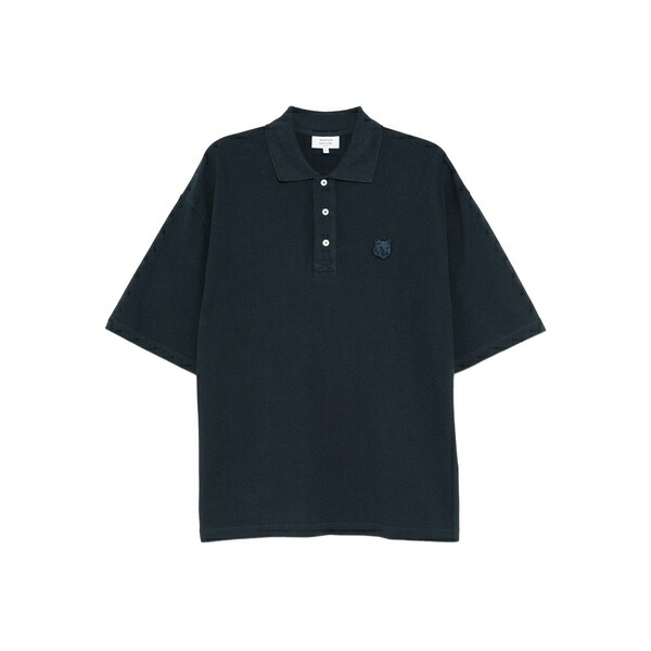 棲み家 狐狸 メンズ スポーツシャツ トップス Bold fox-head patch polo shirt Blue