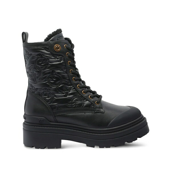 ピンコ レディース ブーツ シューズ Quilted lace-up boots Black