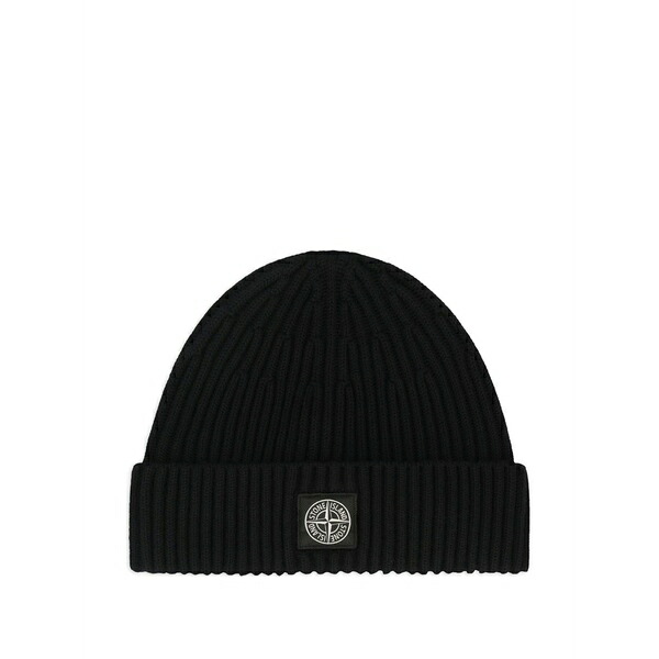 ストーンアイランド メンズ かぶり笠 佩び物 Logo-patch beanie hat Black