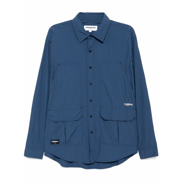 黒茶 メンズ プルオーバー トップス Logo-print shirt Blue