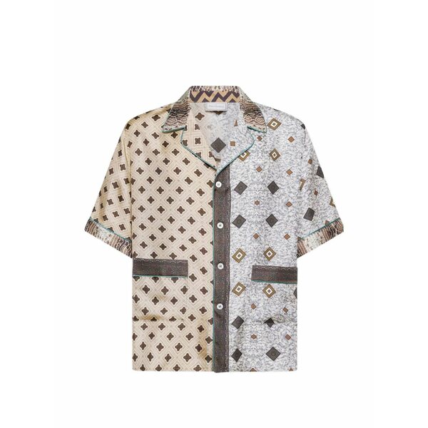 ピエール＝ルイ・マシア メンズ プルオーバー トップス Aloe geometric-pattern camp-collar shirt Neutrals