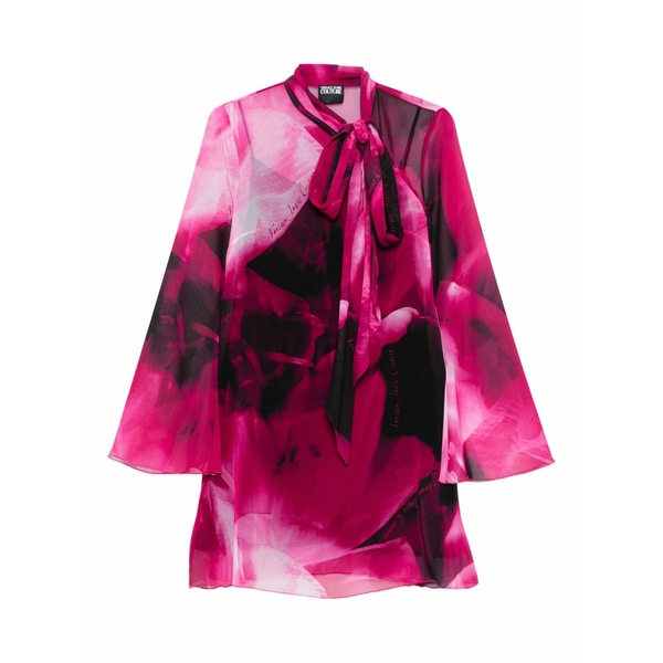 呼びりん探し回る レディース プルオーバー トップス Tie-neck printed blouse  Pink