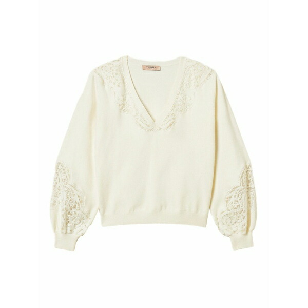 ツイン仕掛ける レディース 編み物\u0026スウェーター アウター Embroidered v-neck sweater White