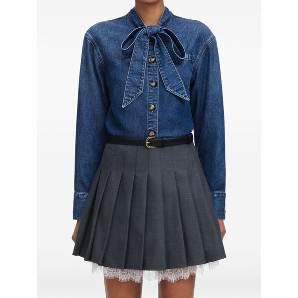 セルフ・ポートレイト レディース プルオーバー トップス Pussy-bow buttoned shirt Blue