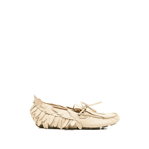 アルベルタ フェレッティ レディース スリッポン・ローファー シューズ Feather-embellished fringed shoes Neutrals