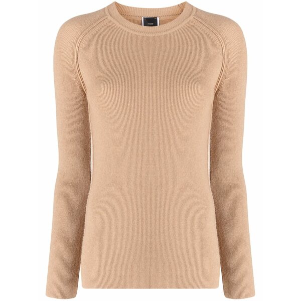 ピンコ レディース 編み物\u0026ティーシャツ アウター Logo-plaque ribbed-knit jumper Brown