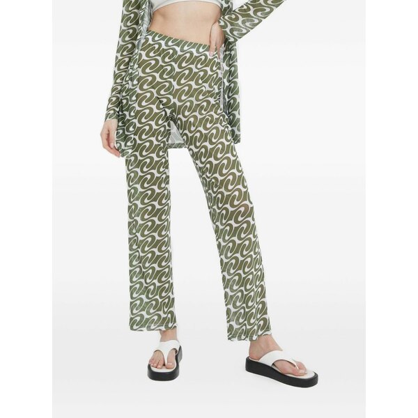 ルサム レディース 心地よいズボン下 ボトムス Geometric-pattern trousers Green