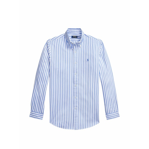 ラルフローレン メンズ プルオーバー トップス Vertical-stripe logo-embroidered shirt Blue