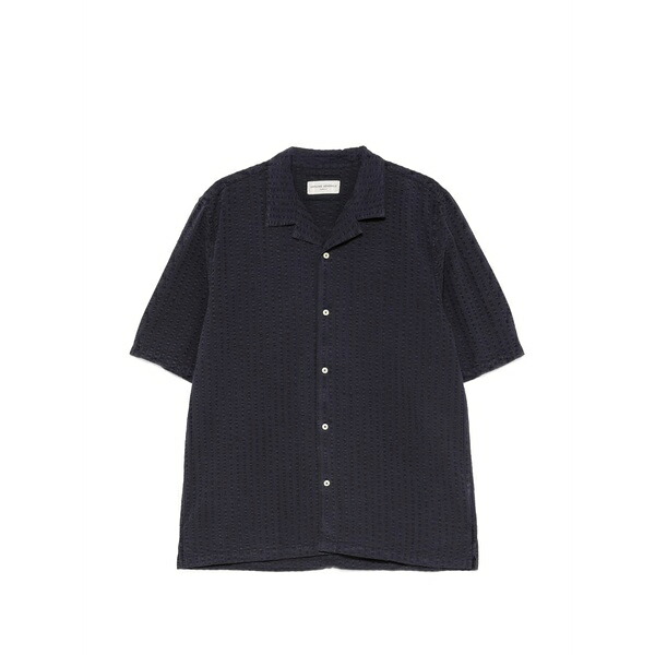 オフィシンジェネレール メンズ プルオーバー トップス Seersucker-effect short-sleeve shirt Blue