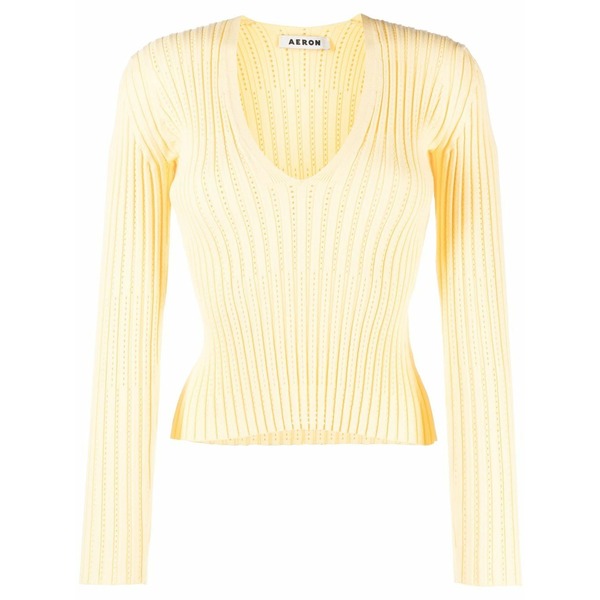 エーロン レディース 編み物\u0026ティーシャツ アウター Knitted long-sleeve top Yellow