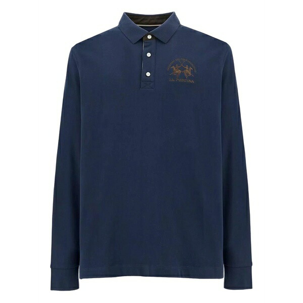 ラ マルティーナ メンズ スポーツシャツ トップス Beato long-sleeve logo-embroidered polo shirt Blue
