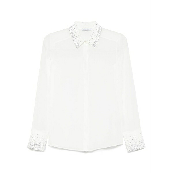 パトリツィア ペペ レディース プルオーバー トップス Crystal-embellished georgette shirt  White