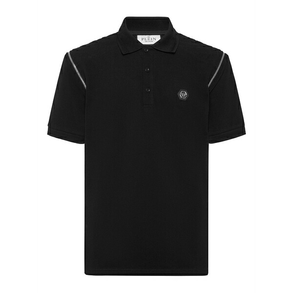 フィリップ飾り気のない メンズ スポーツシャツ トップス Quilted-shoulder polo shirt Black