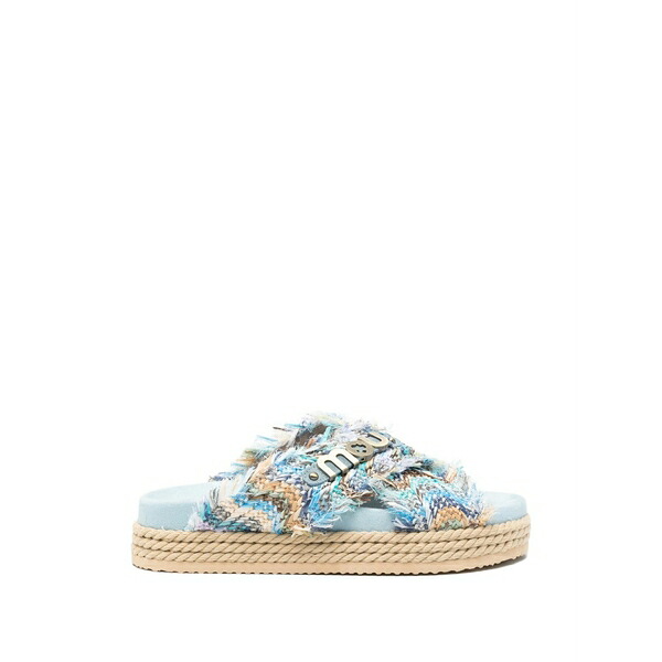 モウ レディース サンダル シューズ Frayed-edge logo-plaque sandals Blue