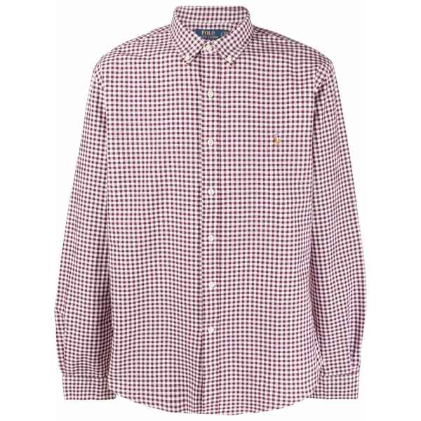 ラルフローレン メンズ プルオーバー トップス Logo-embroidered check-print shirt Red