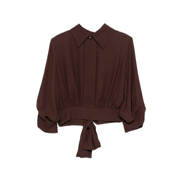 エリザベスフランキ レディース プルオーバー トップス Collar tie-waist blouse Brown