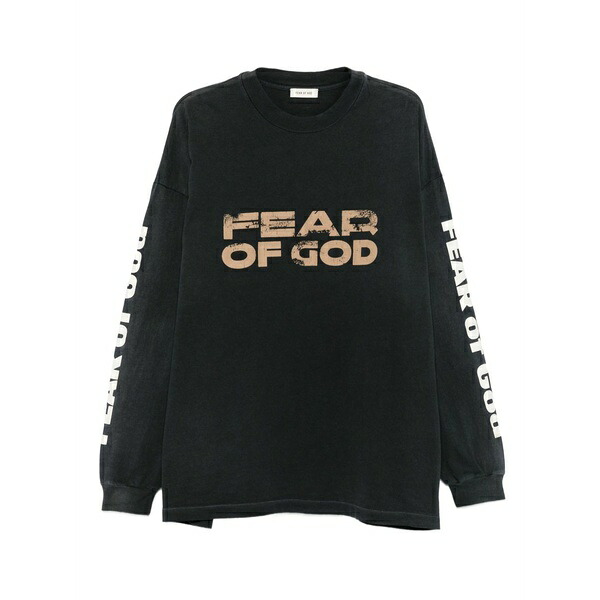 フィアオブゴッド メンズ プルオーバー トップス Logo-print long-sleeve t-shirt Black
