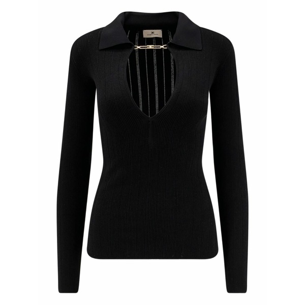 エリザベスフランキ レディース プルオーバー トップス Ribbed-knit polo-neck top Black