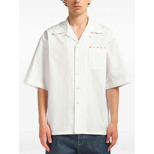 マルニ メンズ プルオーバー トップス Logo-print bowling shirt White