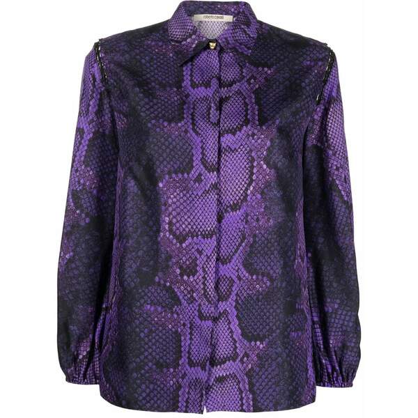 ロベルトカヴァリ レディース プルオーバー トップス Snake-print silk shirt Purple