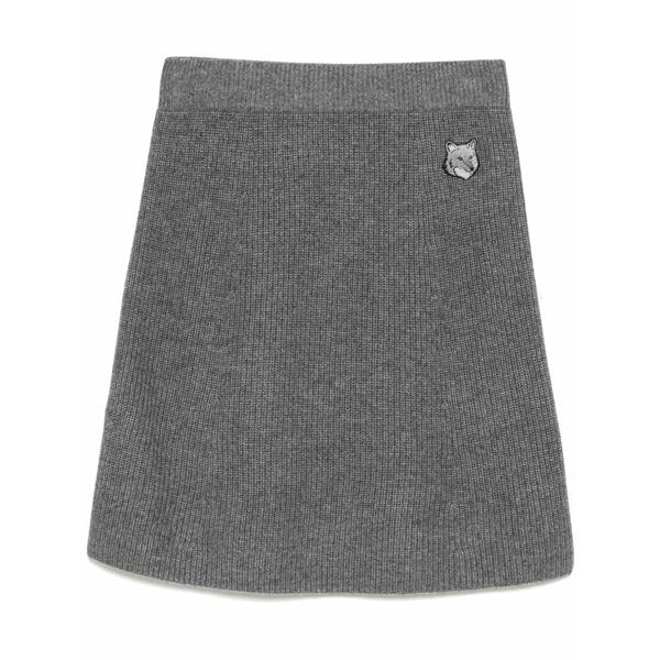 棲み家 狐狸 レディース スコート ボトムス Bold fox head patch short ribbed skirt Grey
