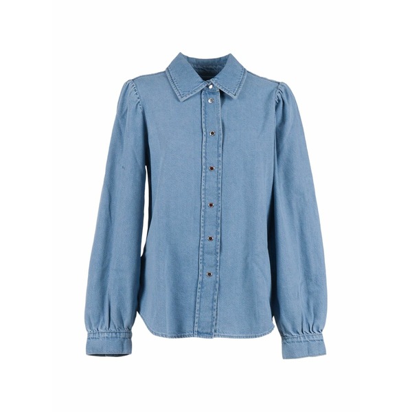 7フォーオールマンカインド レディース プルオーバー トップス Puff-sleeve button-up shirt Blue