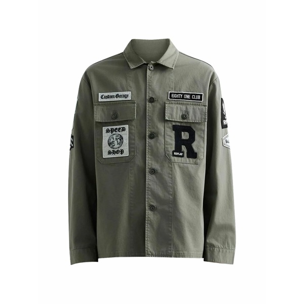 リプレー メンズ プルオーバー トップス Patch-details button-down cotton overshirt Green