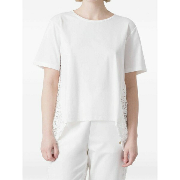 ディメンシオーネ ダンザ レディース ティーシャツ トップス Lace-panel asymmetric t-shirt White