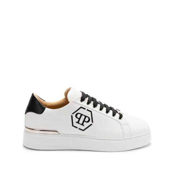 フィリップ飾り気の無い メンズ スニーカー シューズ Embossed leather trainers  White