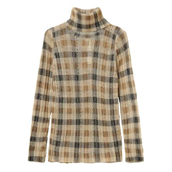 ツイン書き割り レディース 編み物\u0026プルオーバー アウター Roll-neck check-print sweater  Neutrals