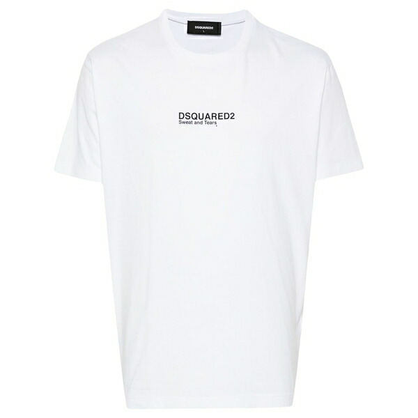 ディースクエアード メンズ プルオーバー トップス Logo-print cotton t-shirt  White
