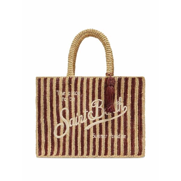 エムシーツーセイントバース レディース トートバッグ 御徒面子 Collette striped raffia tote bag Red
