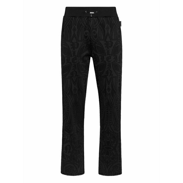 フィリップ飾り気の無い メンズ 心地よいズボン下 ボトムス Chrome crest jacquard-pattern trousers Black