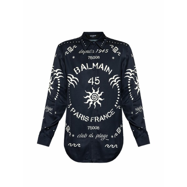 バルマン メンズ プルオーバー トップス Logo-print long-sleeve shirt Blue